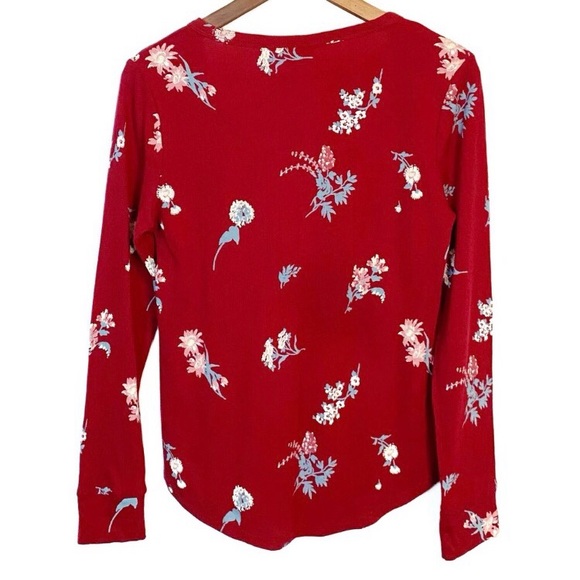 Lucky Brand Burgundy Red Floral V-Neck Waffle Knit Top NWT - Picture 8 of 13